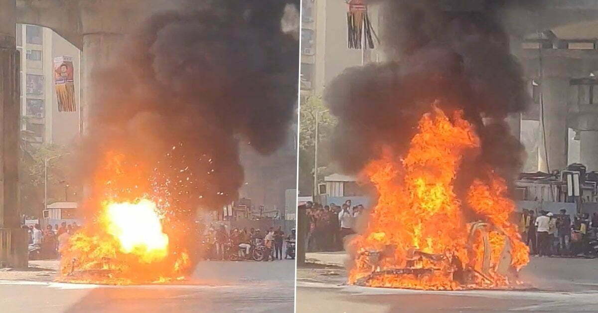 चलती BMW कार बनी आग का गोला, भीषण आग लगने से जलकर हुई खाक, देखें घटना का लाइव VIDEO